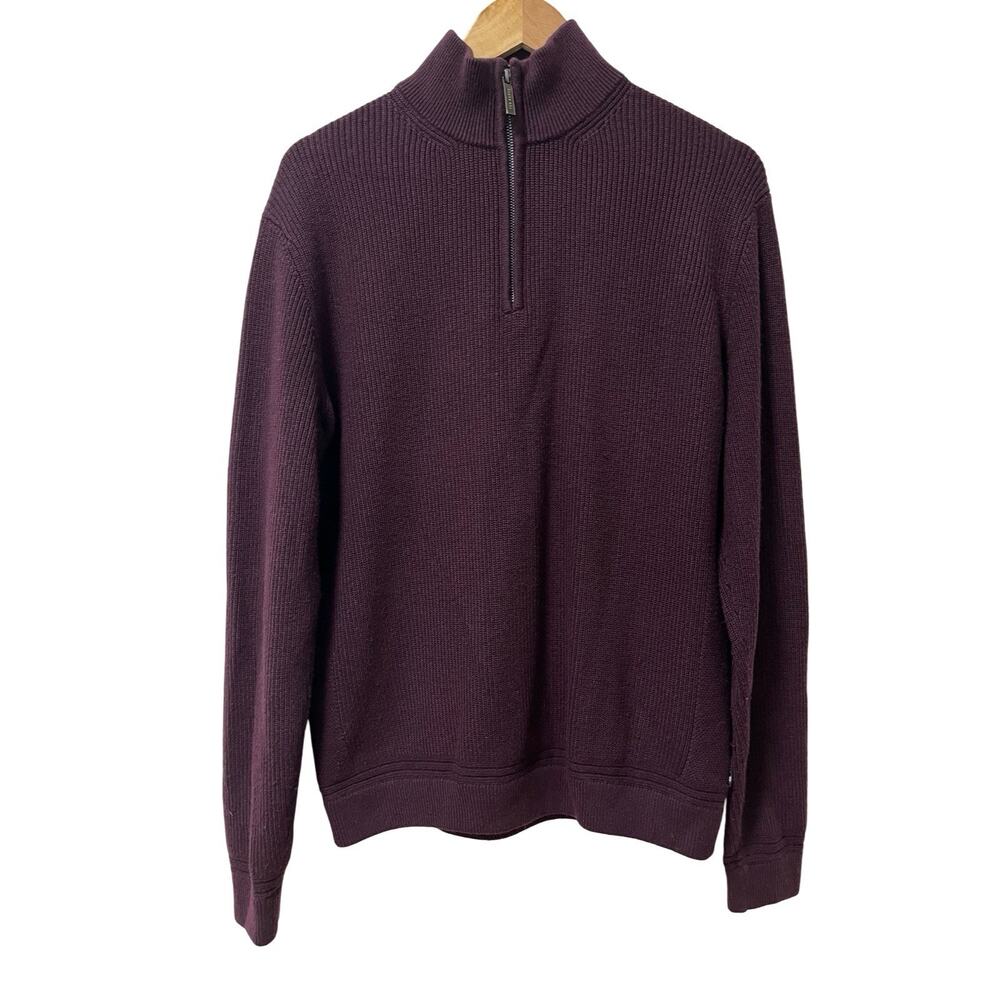 Ted Baker Mens Wool‎ Blend 1/4 Zip Sweater Size 4 Large Maroon Mock Neck Preppy